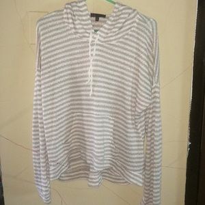 Light hooded stripped sweater. Lightly worn